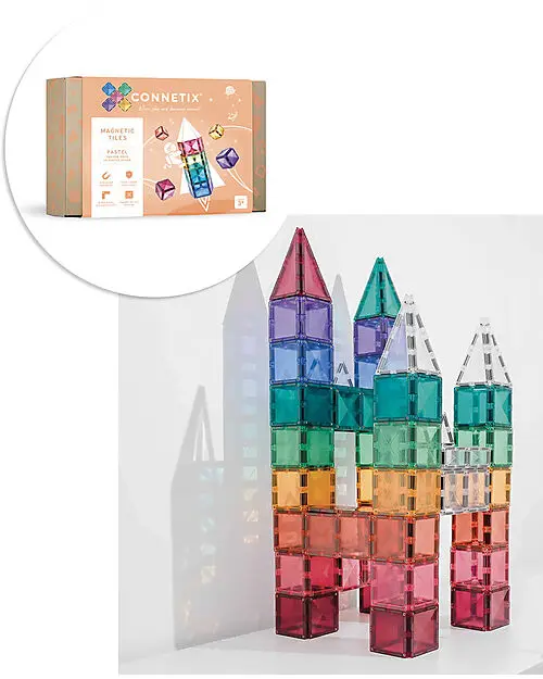 40 Pezzi - Tessere Magnetiche - Piccole e Grandi - Pastello - 100% Plastica ABS Atossica