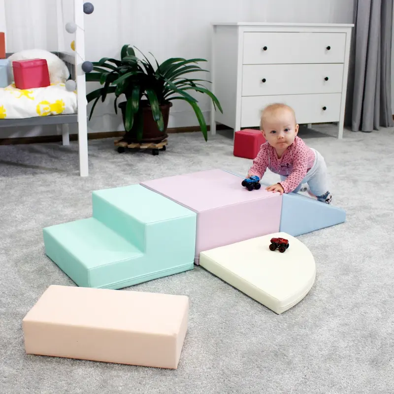 5 Soft Play Block Set - Light Pastel Corner Climber