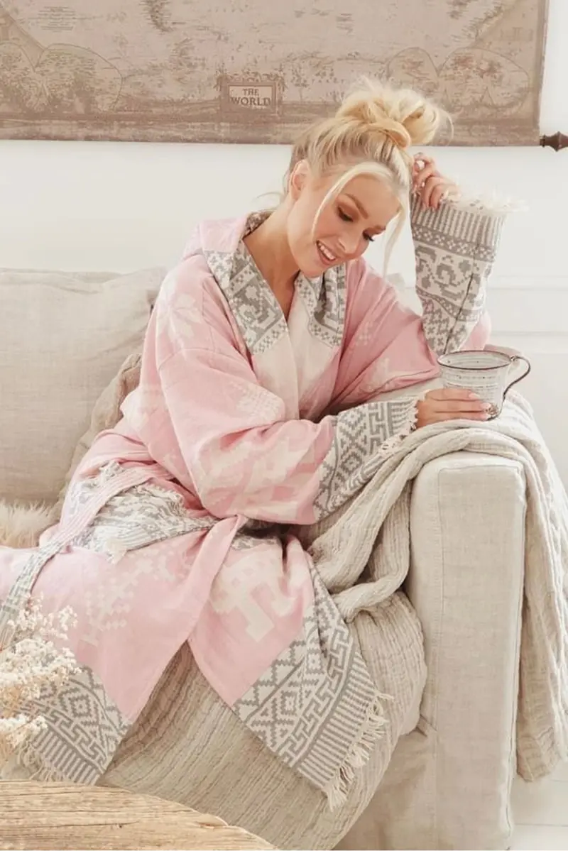 Accappatoio Donna Cotone 100% Aelia Anna – Kentima Rosa & Anthracite