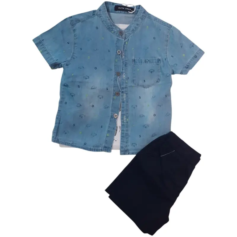 Alta Linea Kids Fashion Completo Bambino 3 Pezzi Camicia T-Shirt e Pantaloncini