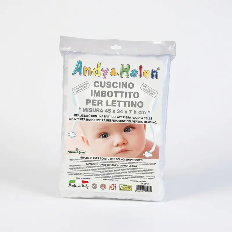 Andy& Helen - Cuscino Lettino Imbottito Antibatterico Anallergico Ignifugo 45x34x7 Cm