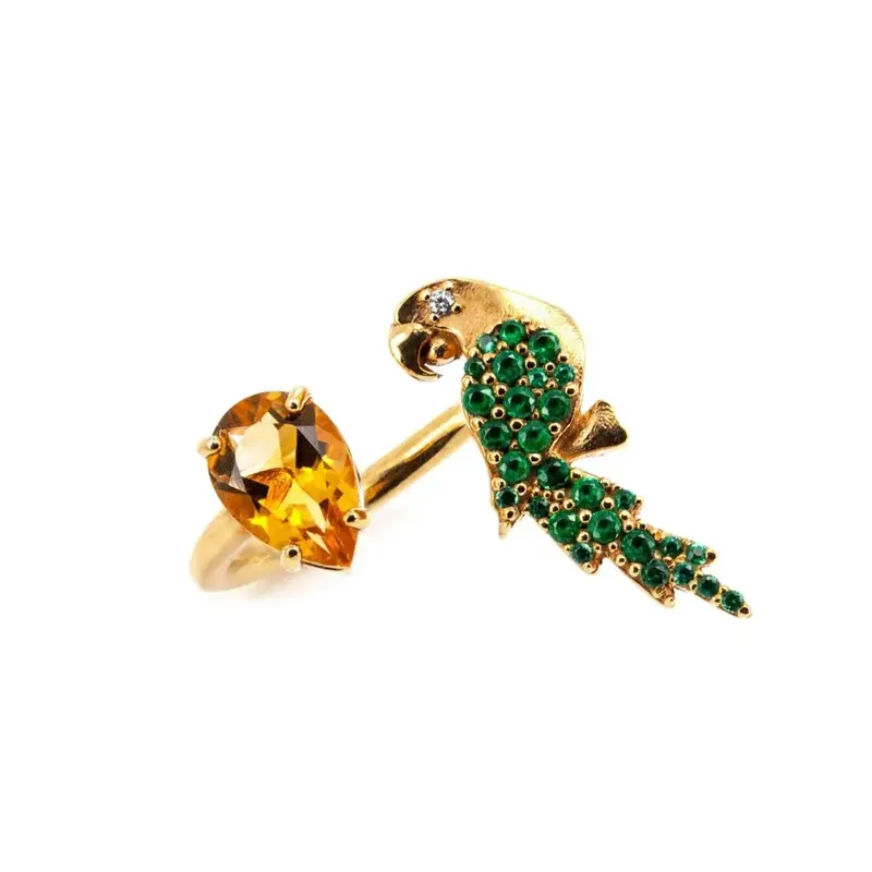 Anello Contrarié Pappagallo con Citrino Thais Bernardes – Argento 925 Placcato Oro
