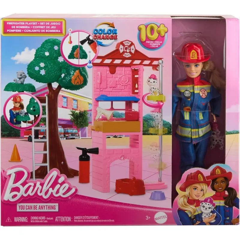 Barbie Carriere Vigilessa del Fuoco playset bambola e caserma dei pompieri HRG55