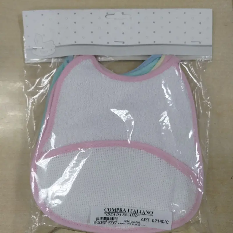 Bavaglino Da Ricamo Colorato Nancy Baby 02140/C In Cotone Made In Italy