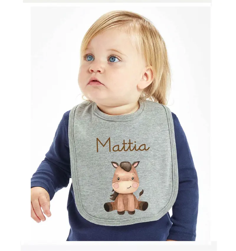 Bavaglino in Cotone organico Baby Horse personalizzabile