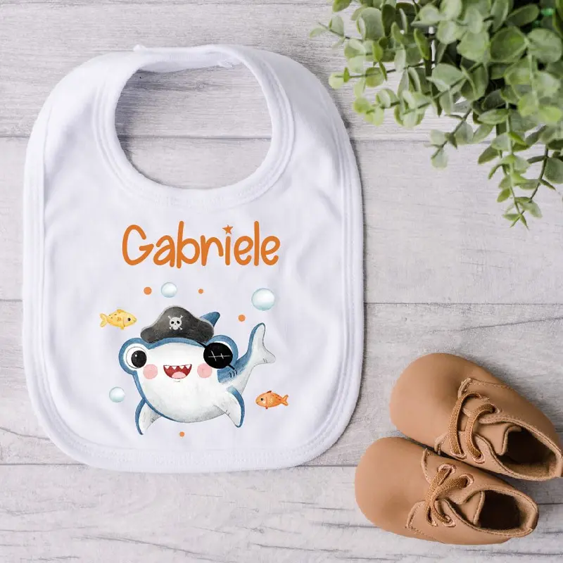 Bavaglino in Cotone organico Baby Shark personalizzabile