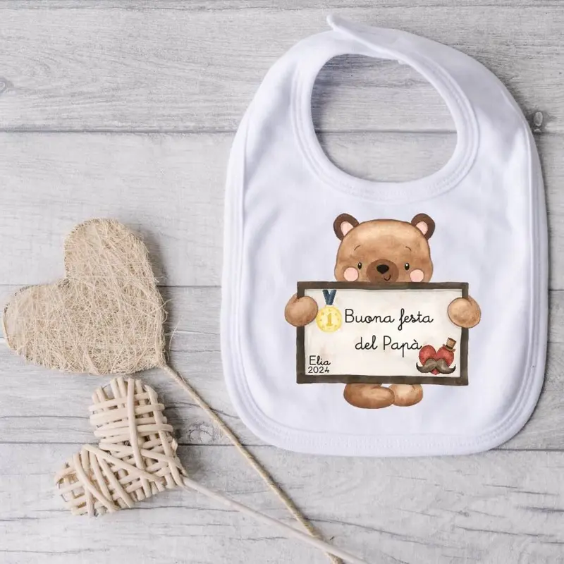 Bavaglino in Cotone organico Buona festa del Papà Personalizzabile anno e nome