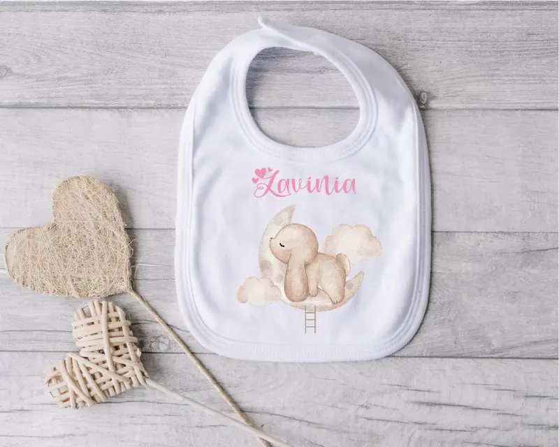 Bavaglino in Cotone organico Coniglietto su Nuvola personalizzabile