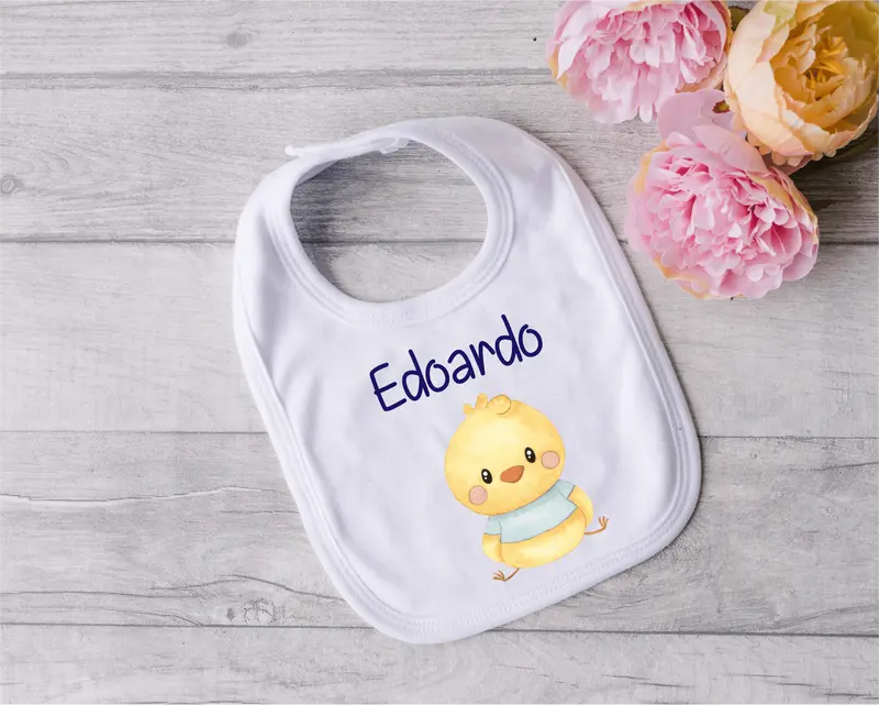 Bavaglino in Cotone organico Pulcino Azzurro personalizzabile