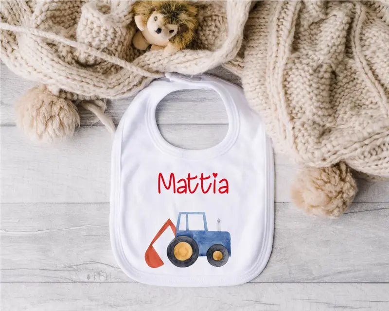 Bavaglino in Cotone organico Trattore/Ruspa personalizzabile
