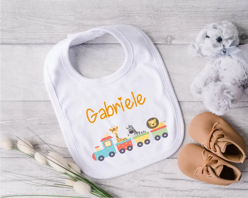Bavaglino in Cotone organico Trenino personalizzabile