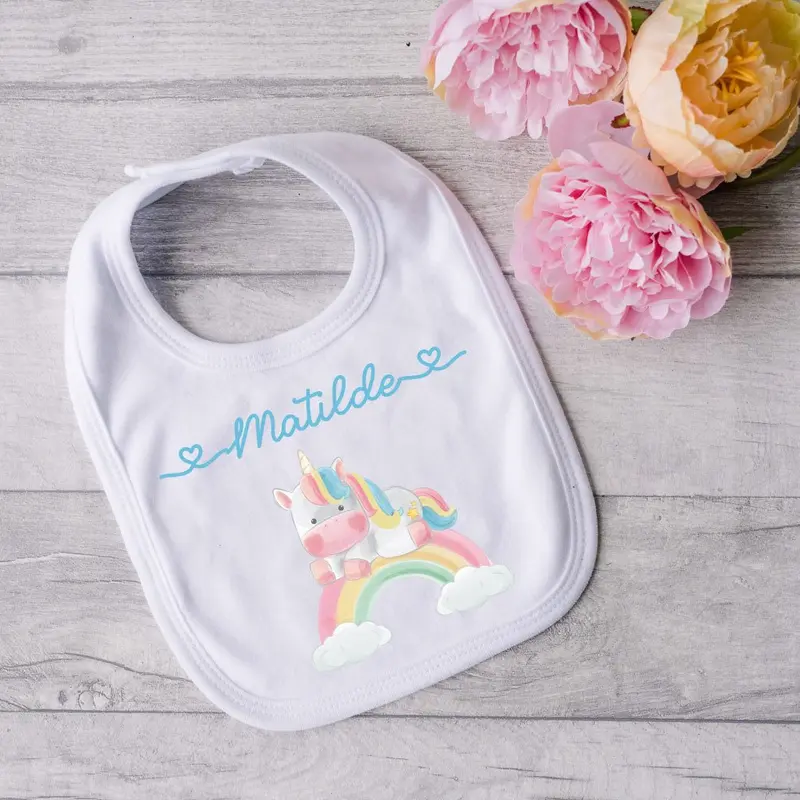 Bavaglino in Cotone organico Unicorno Arcobaleno personalizzabile