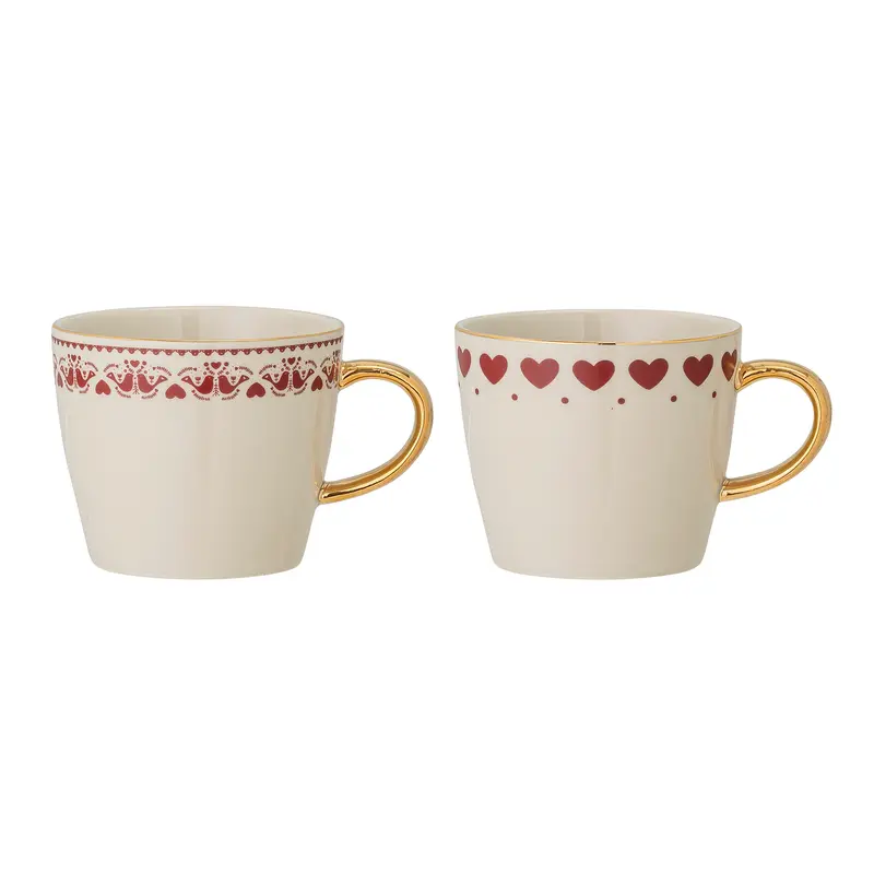 Bloomingville Jolly – Tazza natalizia in ceramica rossa con cuori (350 ml)