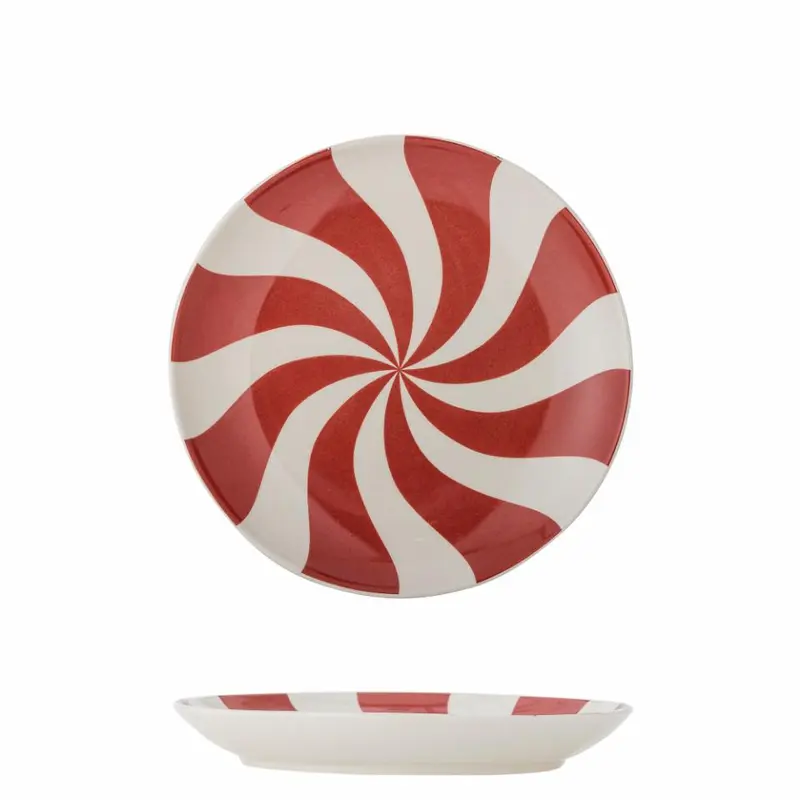 Bloomingville Yule – Piatto natalizio in stoneware rosso e bianco (Ø23 cm)