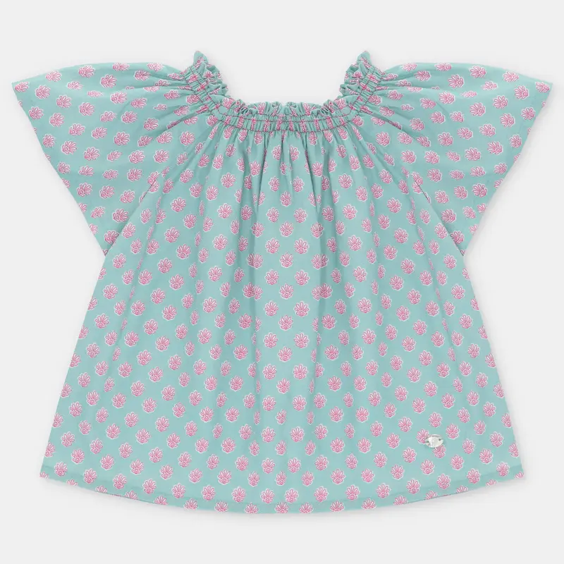 Blusa a Maniche Corte in 100% Cotone con Stampa Fantasia (Made in Spain)