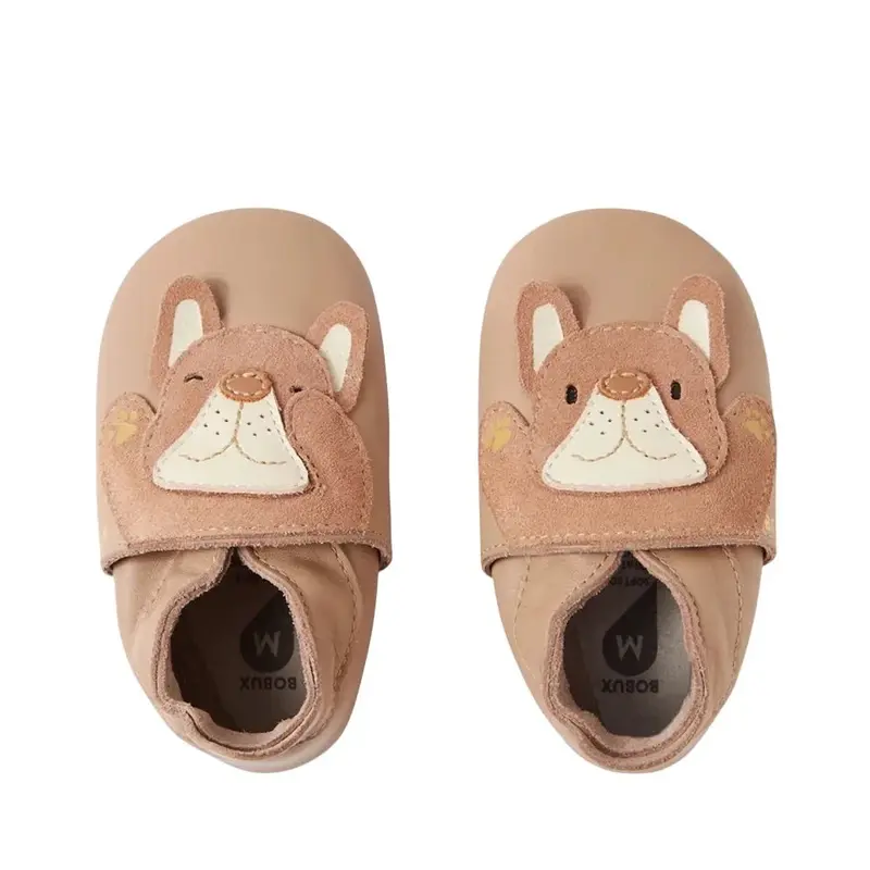 Bobux Soft Sole Peeking Puppy Warm Taupe – Babbucce in Pelle per Neonati e Primi Passi