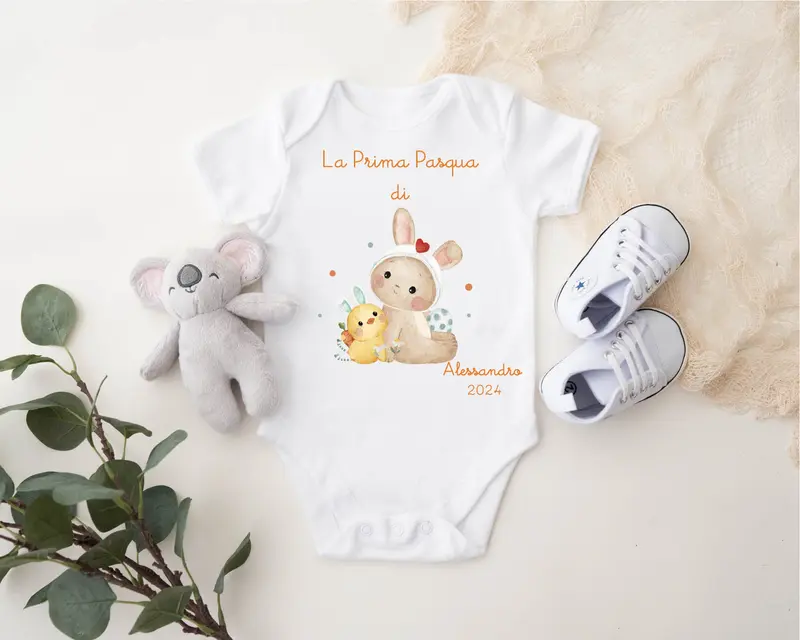 Body in 100% cotone la Prima Pasqua di... personalizzabile