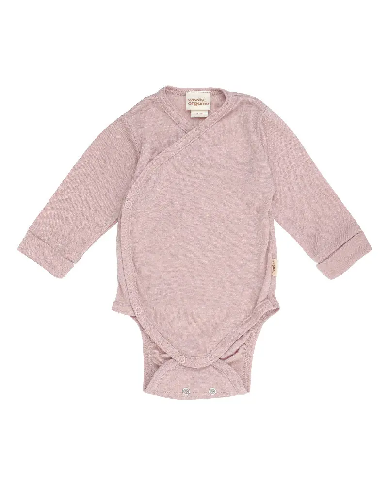Body Neonato a Incrocio Kimono in Lana Merino e Lyocell a Manica Lunga