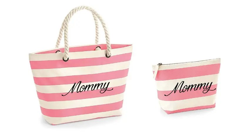 Borsa e pochette in cotone canvas a righe Rosa PERSONALIZZABILE