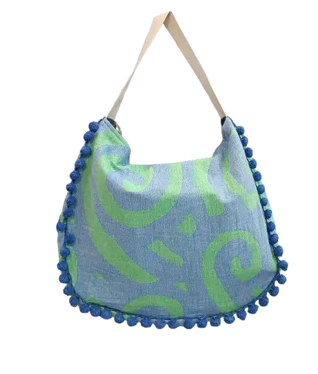 Borsa Mare AVRA Aelia Anna – Azzurro & Lime con Pon Pon
