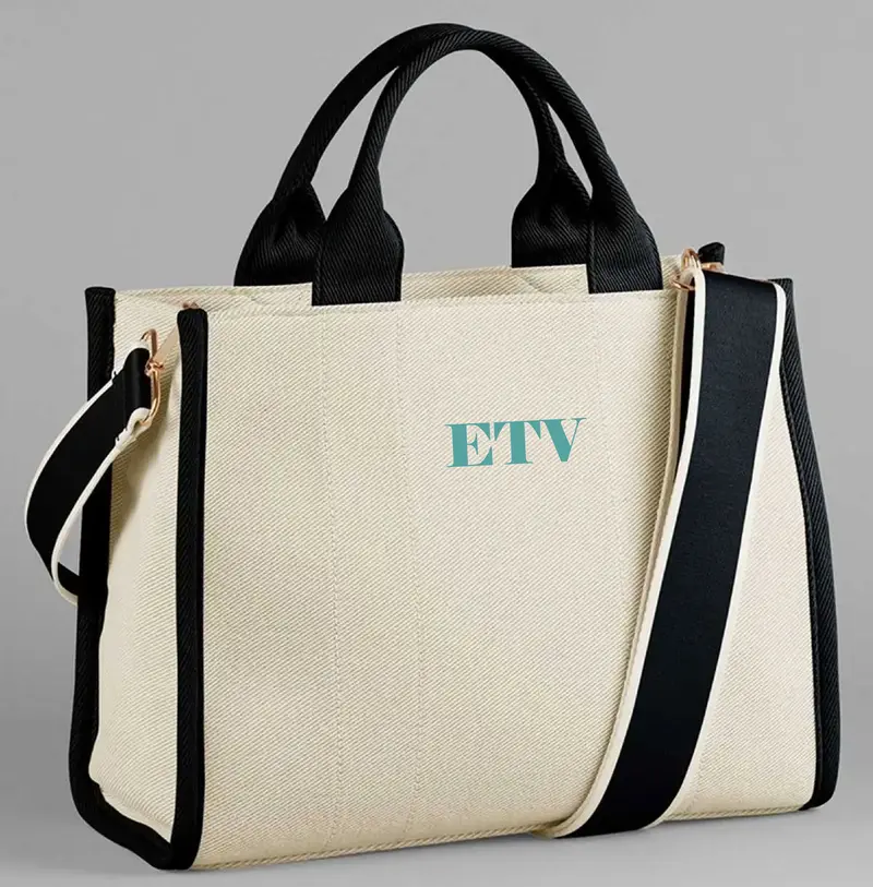 Borsa Tote in Twill Personalizzabile Natutal/Black – Eleganza e Funzionalità