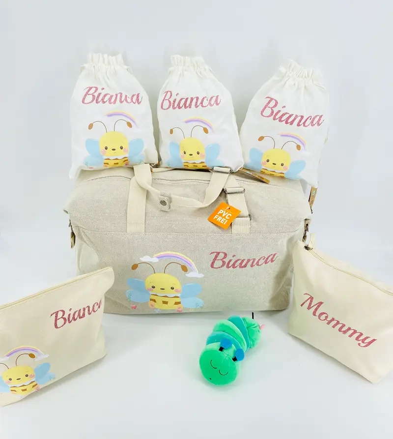 Borsone Apina, 2 pochette e 3 sacchi in cotone organico