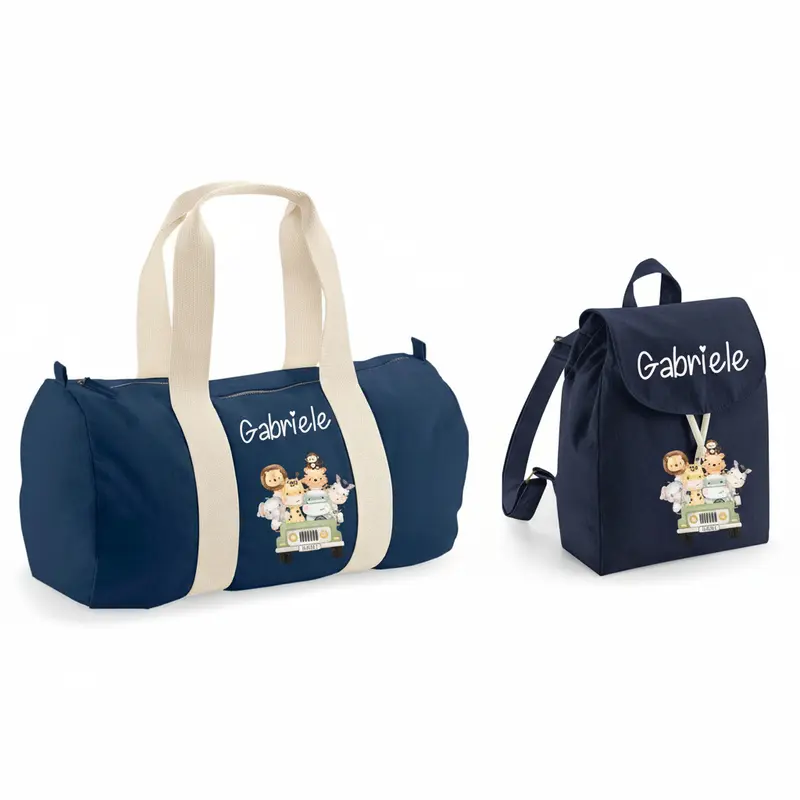Borsone e zaino in cotone Safari personalizzabile per bambini idea regalo