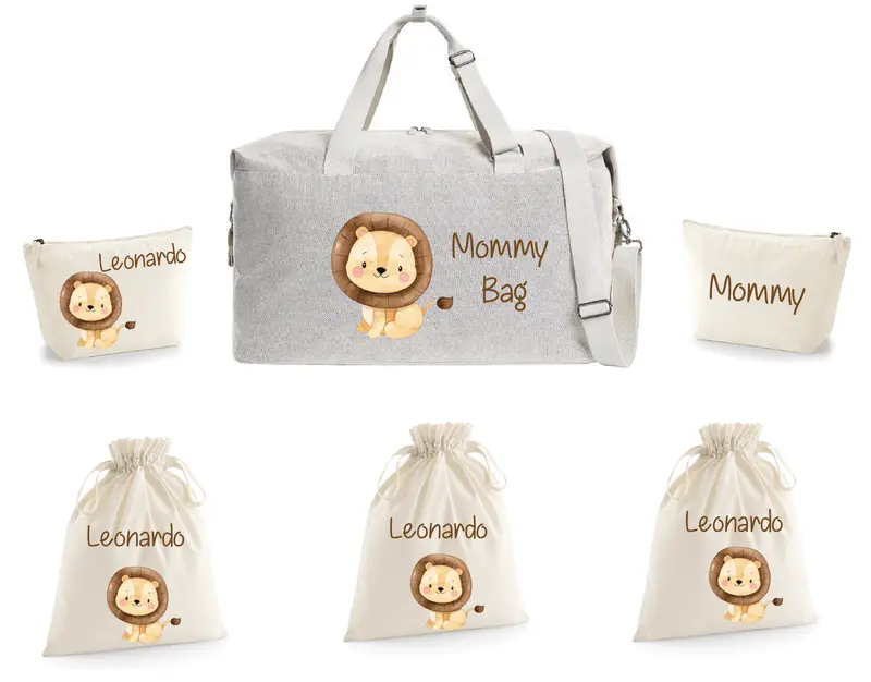 Borsone Mamma Ospedale Neonato – Set Completo con Pochette Leone Cucciolo