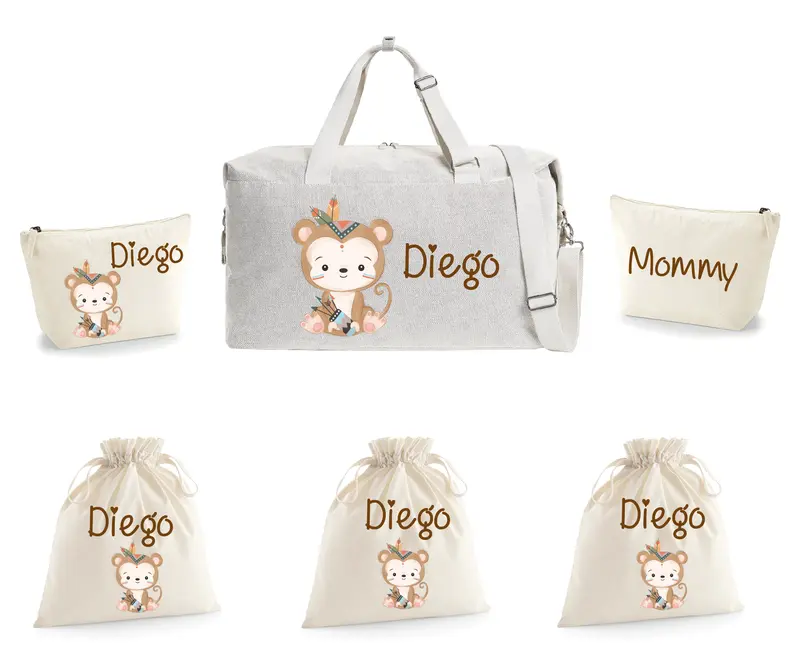 Borsone Mamma Ospedale Neonato – Set Completo con Pochette Scimmietta Indiana