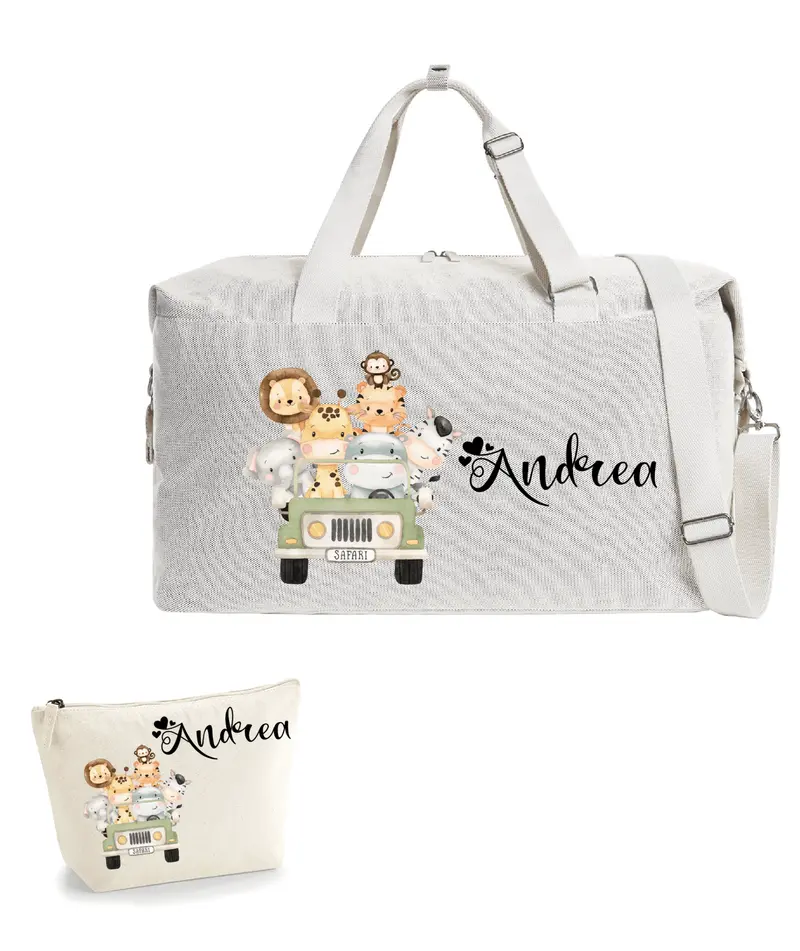 Borsone Mamma per Ospedale e Nascita – Mommy Bag Personalizzabile con Nome Safari con Pochette