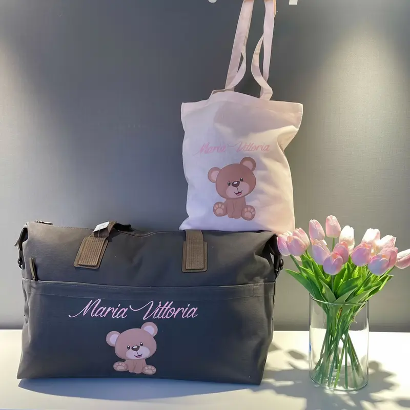 Borsone medio in cotone Orsetto più shopper abbinata e personalizzata