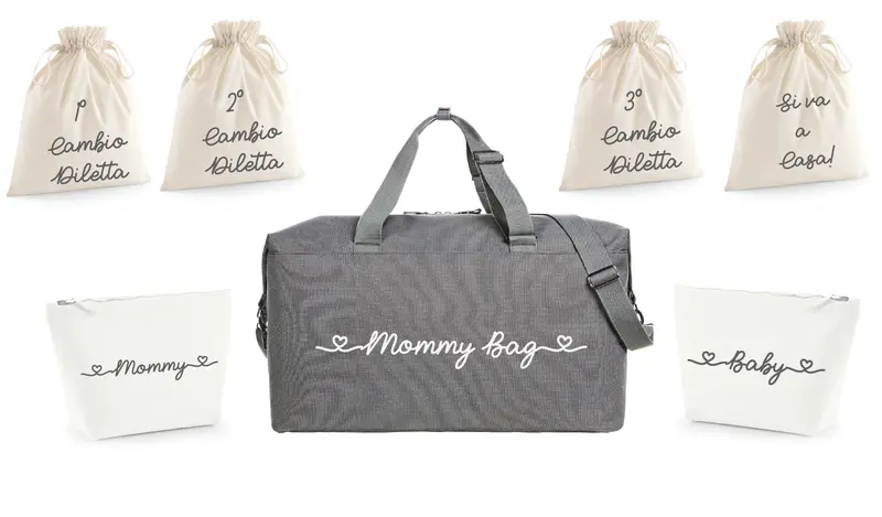 BORSONE MOMMY BAG, 2 POCHETTE E 4 SACCHI PRIMI CAMBI Personalizzabili