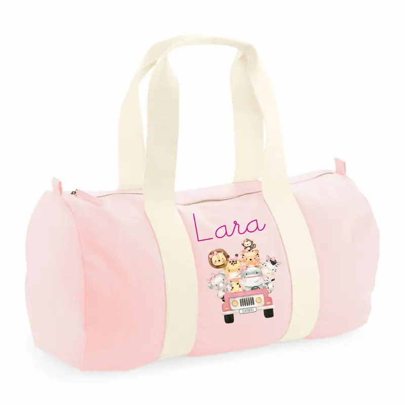 Borsone Nascita Personalizzato in Cotone Safari Rosa