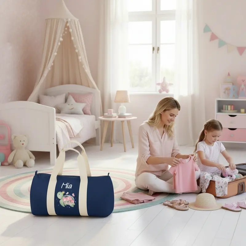 Borsone Nascita Personalizzato  in Cotone Tartaruga Fiori