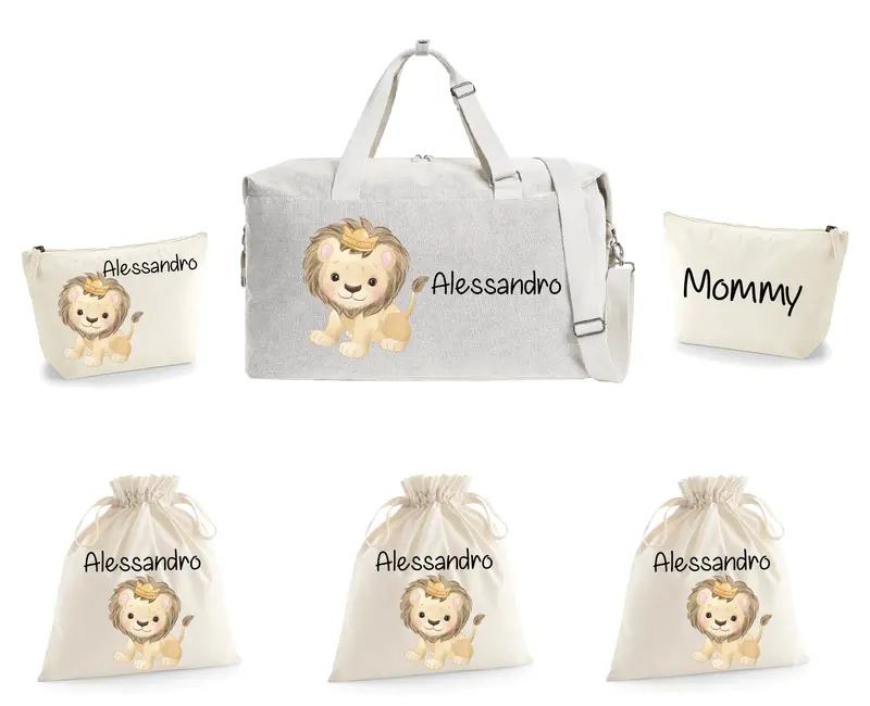 Borsone Parto Neonato – Set Completo Personalizzato Leoncino Corona