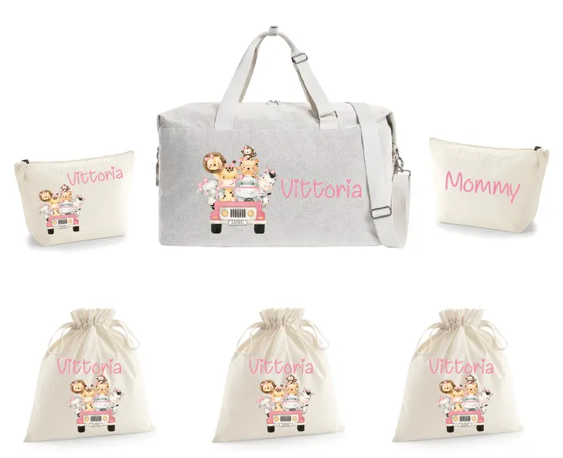 Borsone Parto Neonato – Set Completo Personalizzato Safari Rosa