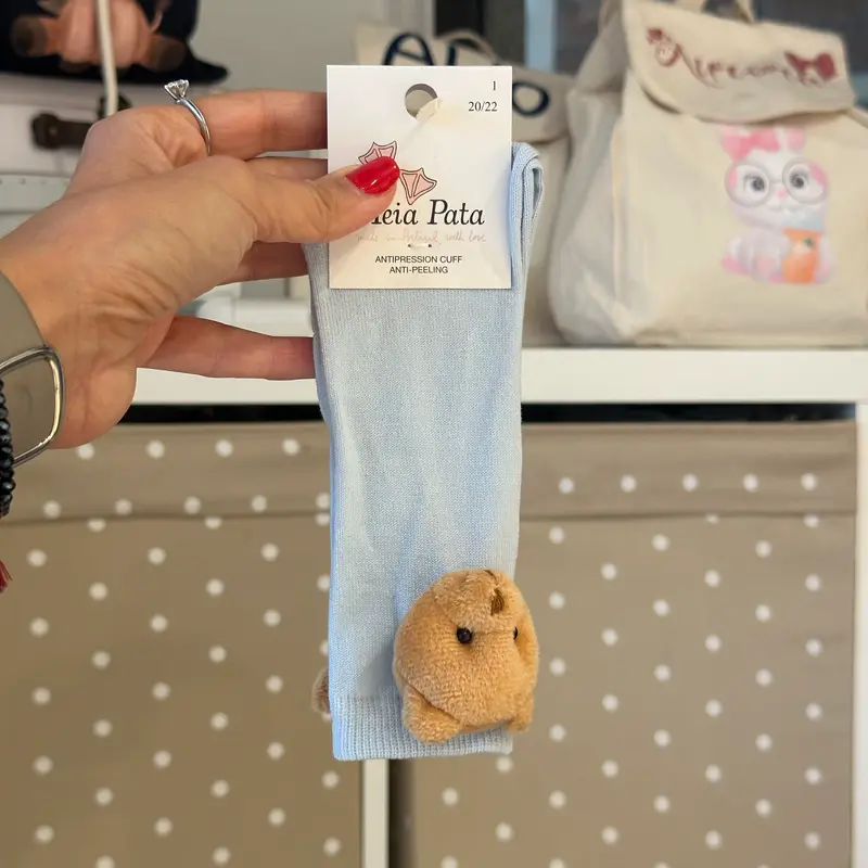 Calze bambini in cotone con orsetto Meia Pata Azzurro