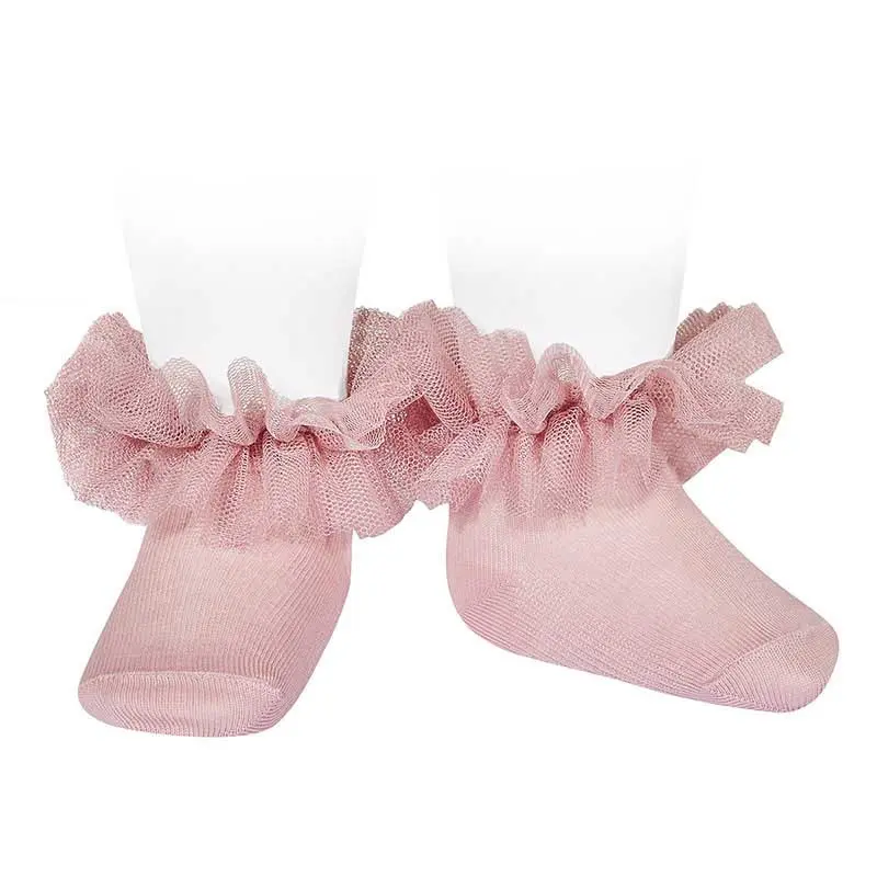 Calzini Neonato in Cotone con Bordo in Tulle Arricciato (97% Cotone)