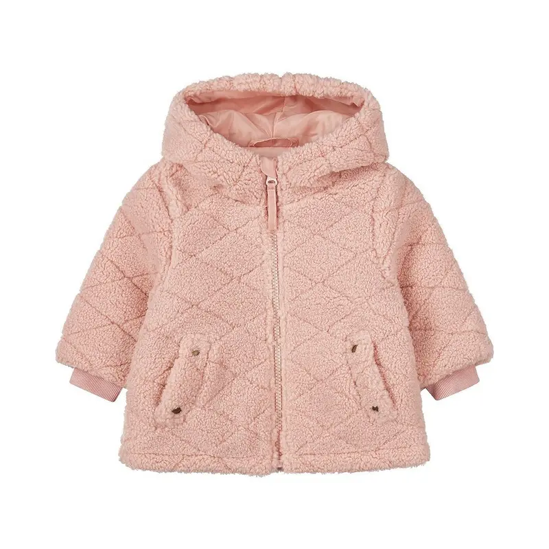 Cappotto Bambina Dirkje Rosa Tenue Cappuccio a Quadri Q52370