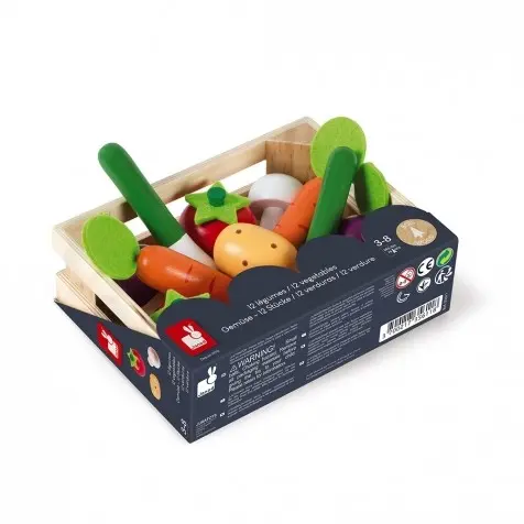 Cassetta con 12 verdure in legno