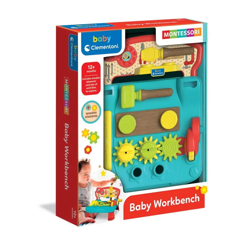Clementoni Baby Montessori Workbench Banchetto Lavoro Attrezzi in Legno Tavolo