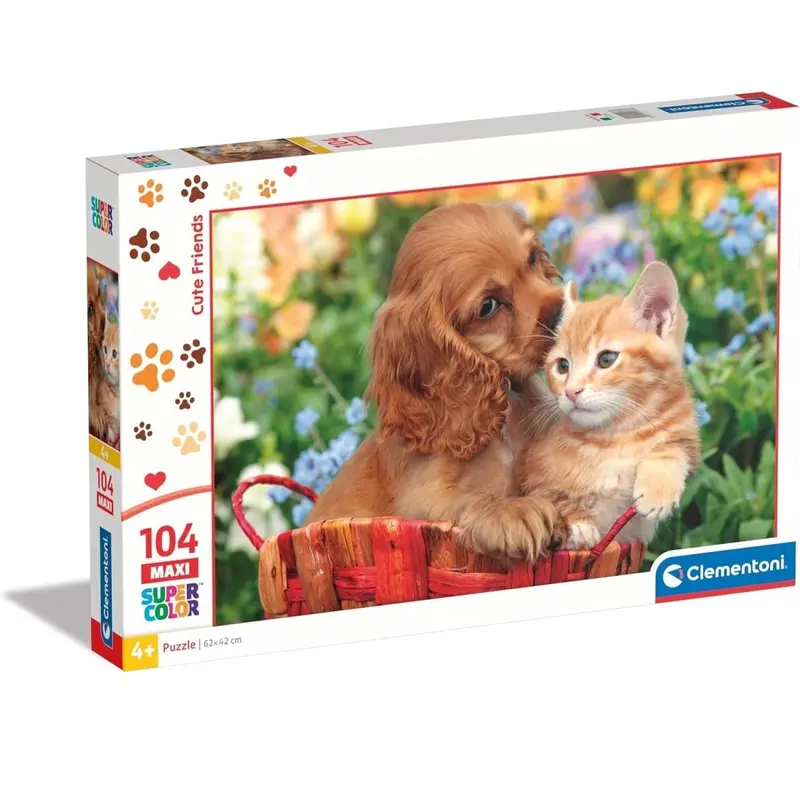 Clementoni Supercolor Cute Friends-104 Maxi Pezzi 4 Anni Puzzle Animali Cane