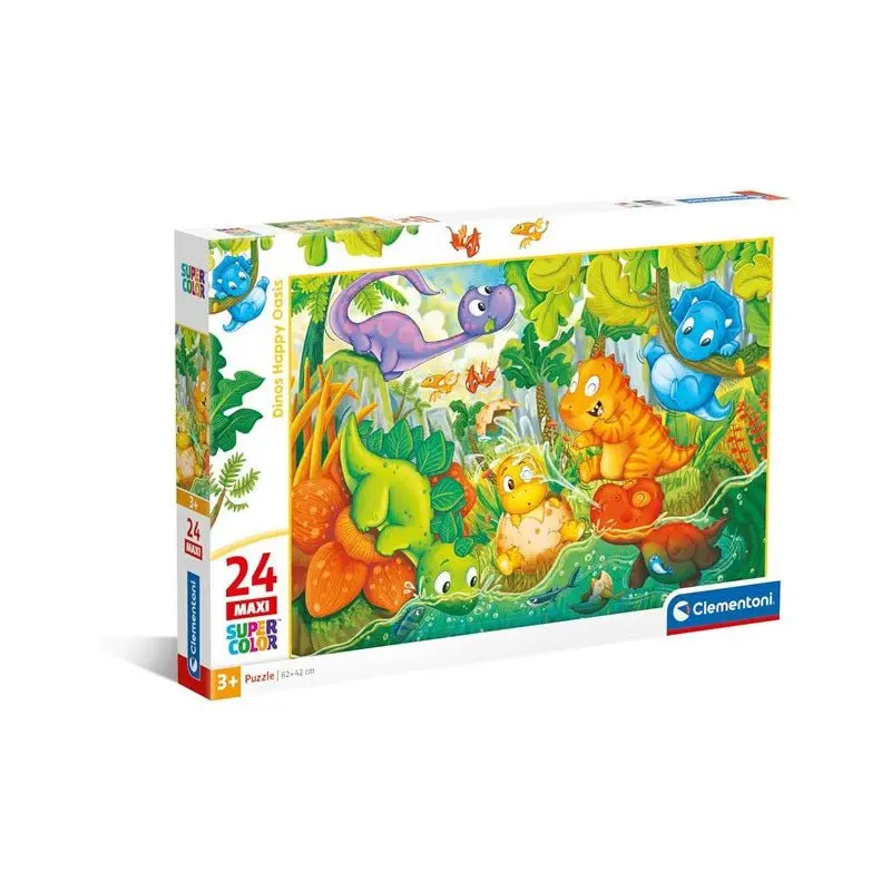 Clementoni Supercolor Dinos Happy Oasis-24 Maxi Pezzi Puzzle Dinosauri 28524