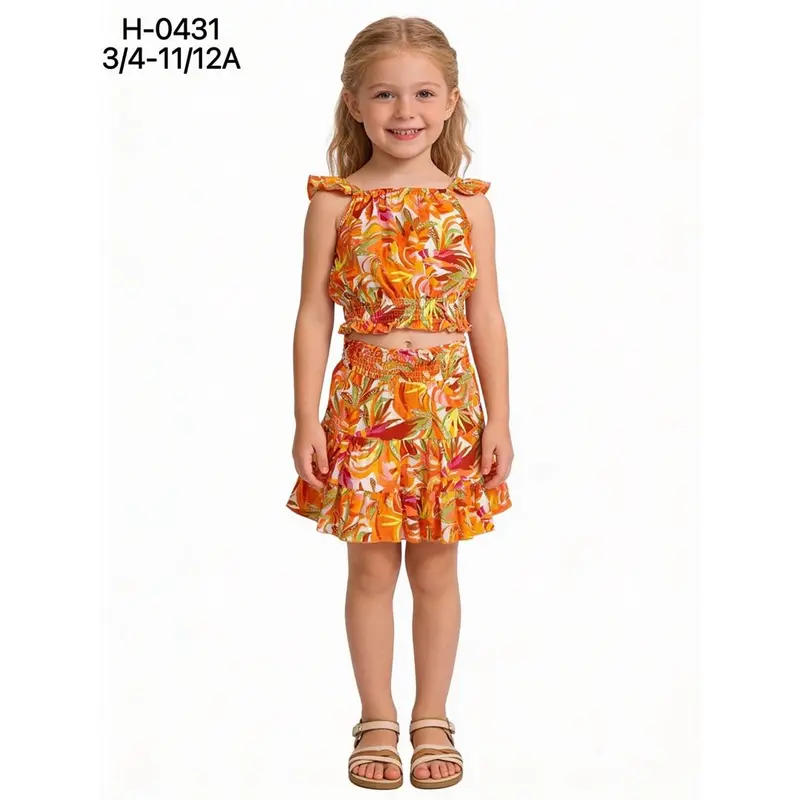 Completo Bambina 2 Pezzi Canottiera e Pantaloncini Arancio 4-12 Anni Lollitop