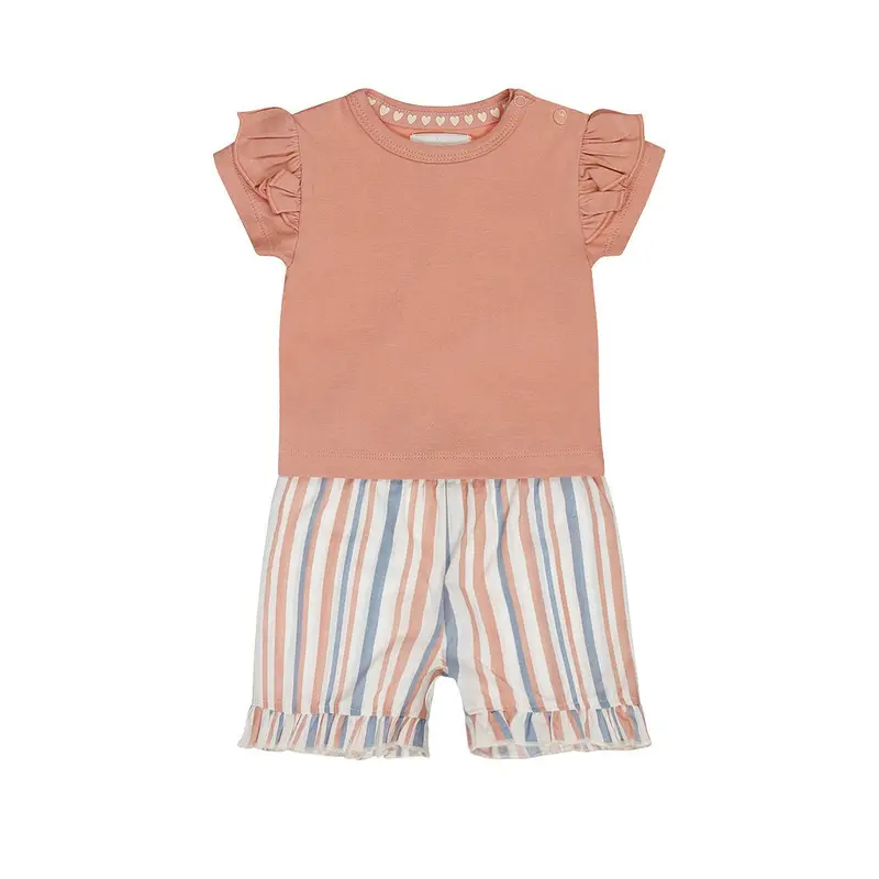 Completo Bambina 2 Pezzi Pantaloncini a Righe e T-Shirt Rosa Cotone Dirkje