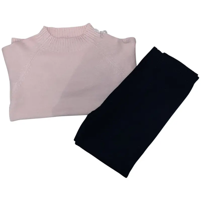 Completo Bambina Maglione Rosa Pantaloni Neri Gamba Larga Felpato Injuly AZ-3016