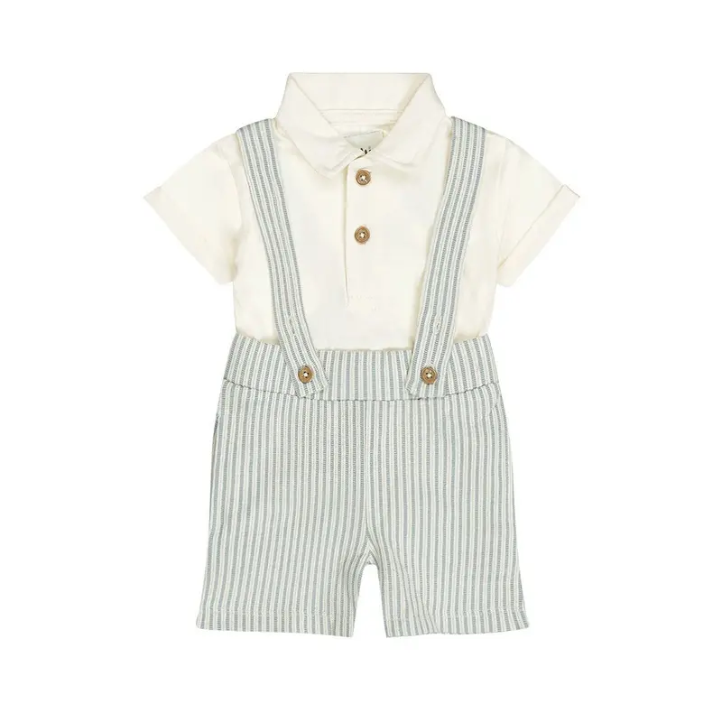 Completo Bambino 2 Pezzi Pantaloncini a Righe e Polo Bianca Dirkje N58556