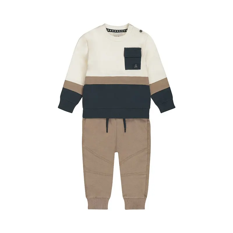 Completo Bambino Maglione Blu Scuro e Pantaloni Da Jogging Marrone Dirkje N5811