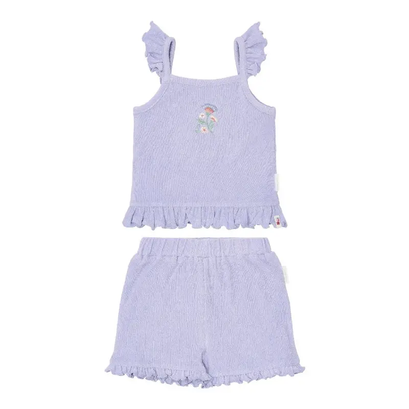 Completo Estivo Bimba 'Dreamy Purple' in Cotone Biologico (Top e Pantaloncini)