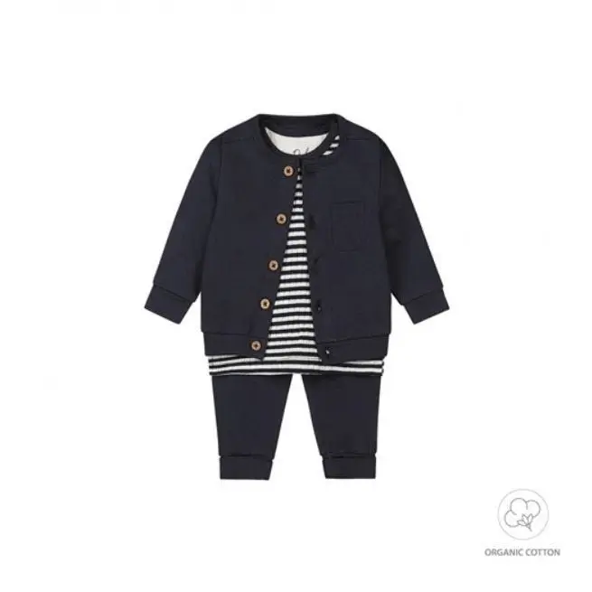 Completo neonato 3 pezzi in cotone biologico Blu/bianco WN1279 Dirkje Noss